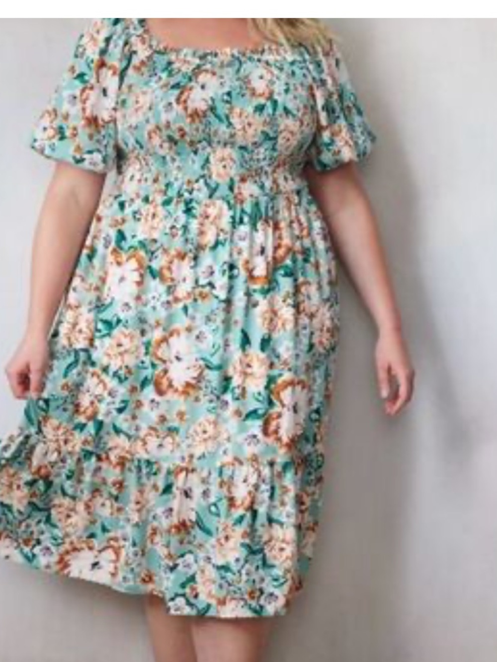 LC Lauren Conrad Mint Floral Smocked Midi Dress